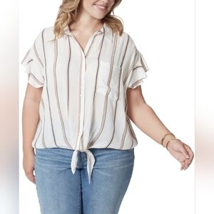 Jessica Simpson Rhea Striped Flutter Sleeve Tie Front Top White‎ NWT Size 1X